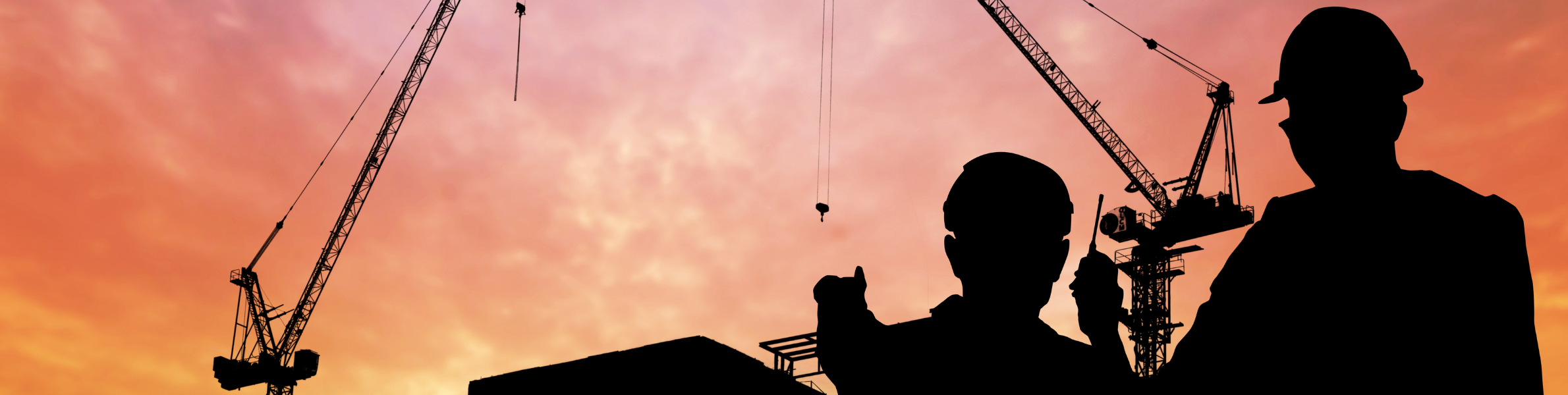 Building site with sunset background