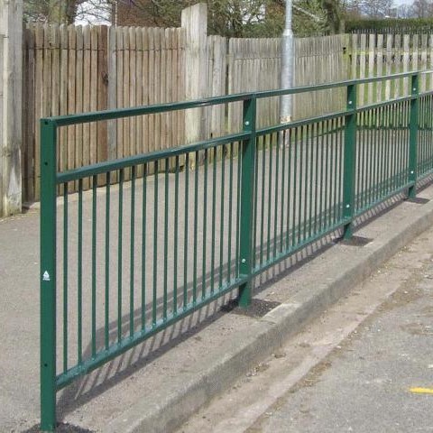 Green powder coated pedestrian guardrails
